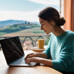 AI와 협업하는 창작 공간의 중요성 - **"A vibrant, sunlit modern Italian home office. A female Italian blogger, in her late 20s to early ...